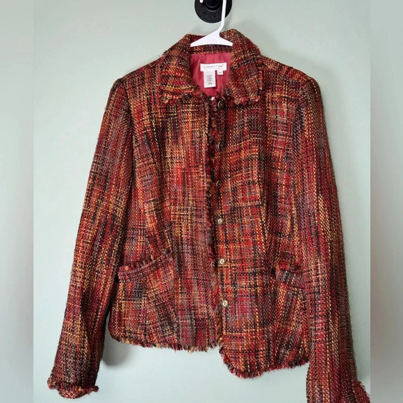 Coldwater Creek Women’s Tweed Blazer Orange Fall Colors Size Medium - Picture 1 of 6